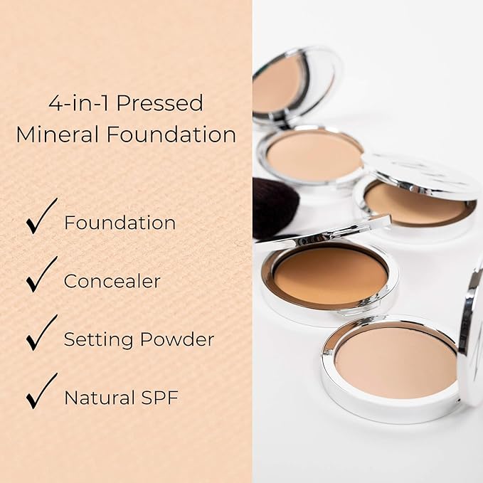 4-in-1 Pressed Foundation Powder with Natural SPF, Concealer & Finishing Powder, Medium to Full Coverage Foundation, Mineral-Based Powder (Angelina, .35 oz)-Velvo Beauty