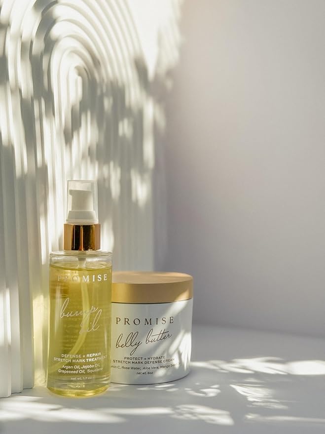 Promise Stretch Mark Prevention Kit, Scars and Dry Skin, Ultra-Hydrating Stretch Mark Cream and Stretch Mark Oil for Pregnant Women, Vegan, Non-Toxic, Set-Velvo Beauty