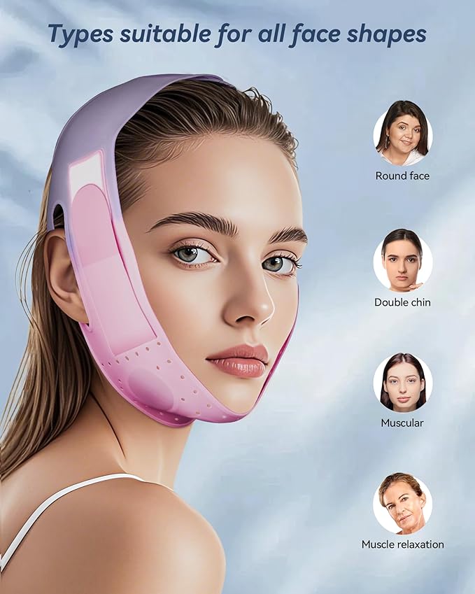 V-Line Sculpting Face Mask – Silicone Chin Strap for Jawline Tightening & Double Chin Reduction (23-27 Inches) (rose pink)-Velvo Beauty