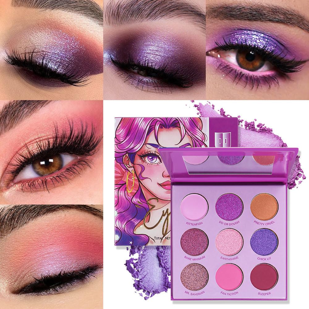 Purple Eyeshadow Palette with Mirror for Eye Makeup,16 Color Blue Green Pink Gold Colorful Matte Glitter Highly Pigmented Korean Natural Rainbow Eye Shadow palette,Blendable-01-Velvo Beauty