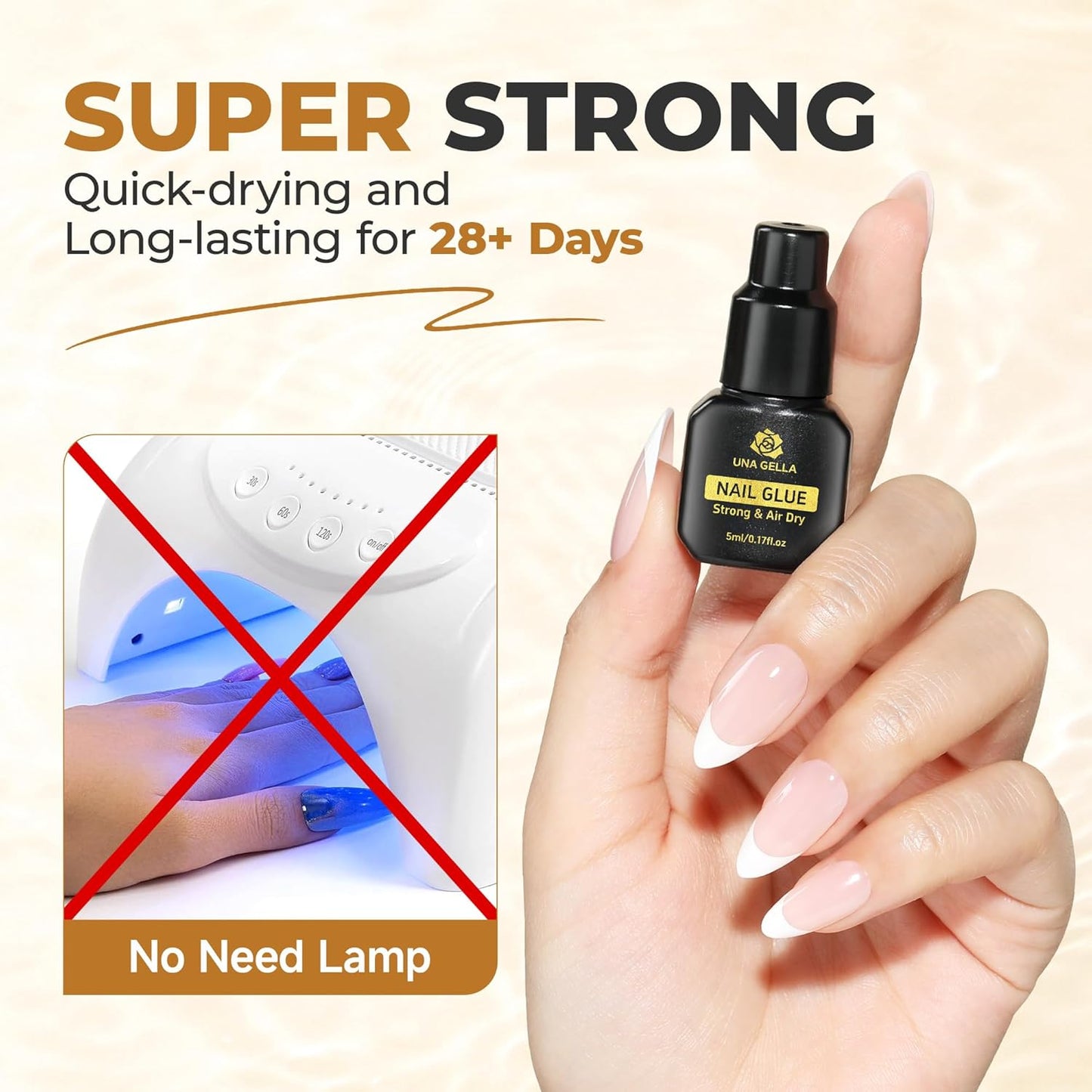 UNA GELLA Fast Drying Super Strong Nail Glue for Press Ons(5ML*3PCS) Acrylic Nails Tips No U/V Light Needed Press On Nail Glue Salon Quality Professional Nail Glue Home DIY with Opener, Drip Use-Velvo Beauty