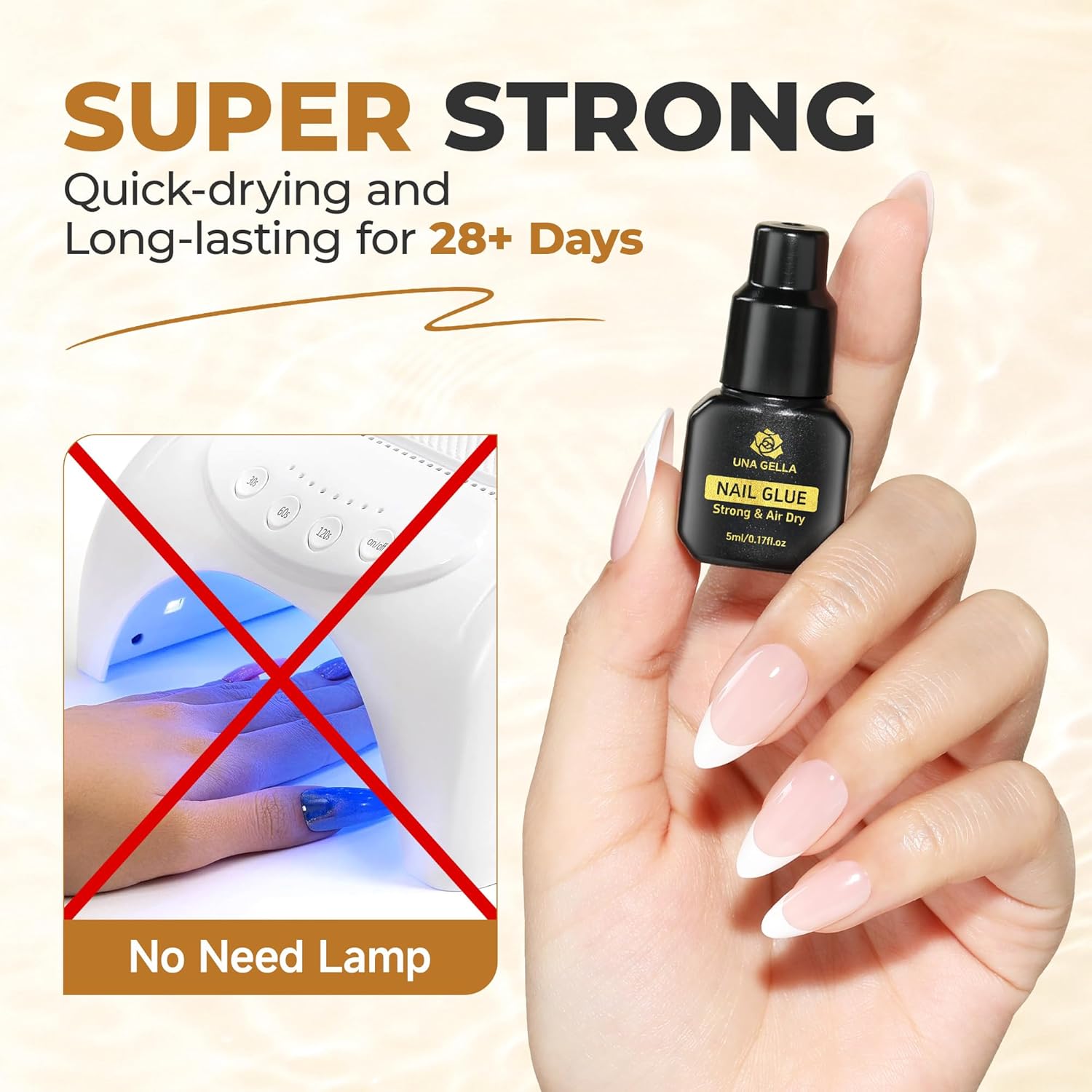 UNA GELLA Fast Drying Super Strong Nail Glue for Press Ons(5ML*3PCS) Acrylic Nails Tips No U/V Light Needed Press On Nail Glue Salon Quality Professional Nail Glue Home DIY with Opener, Drip Use-Velvo Beauty