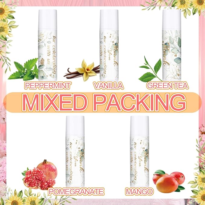 Dunzy 50 Pcs Thank You Gift Lip Balm Bulk Baby Shower Party Favors Bridal Shower Favor Lip Care with Assorted Fruit Flavors Thank You Lipstick for Guest Basket Gift Stuffer (Eucalyptus)-Velvo Beauty