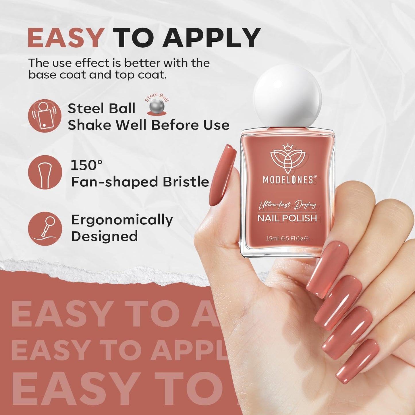 modelones Brown Nail Polish, Neutral Dark Nude 15 ml Quick Dry Nail Lacquer Strengthener Chip Resistant Long Last Shine Fingernail Toe Nail Art DIY Home Travel Manicure Gift for Women Girls 0.5 Fl Oz-Velvo Beauty