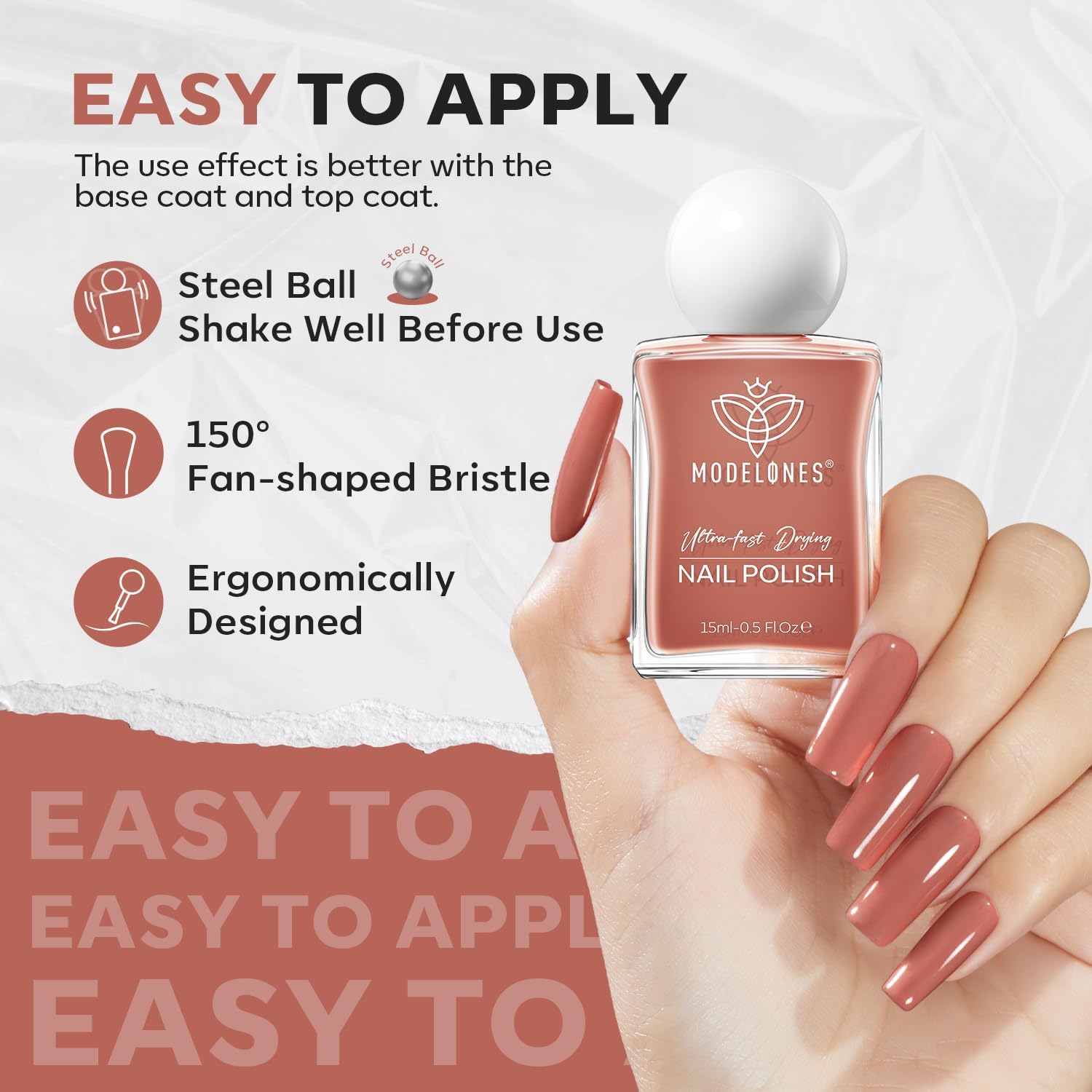 modelones Brown Nail Polish, Neutral Dark Nude 15 ml Quick Dry Nail Lacquer Strengthener Chip Resistant Long Last Shine Fingernail Toe Nail Art DIY Home Travel Manicure Gift for Women Girls 0.5 Fl Oz-Velvo Beauty