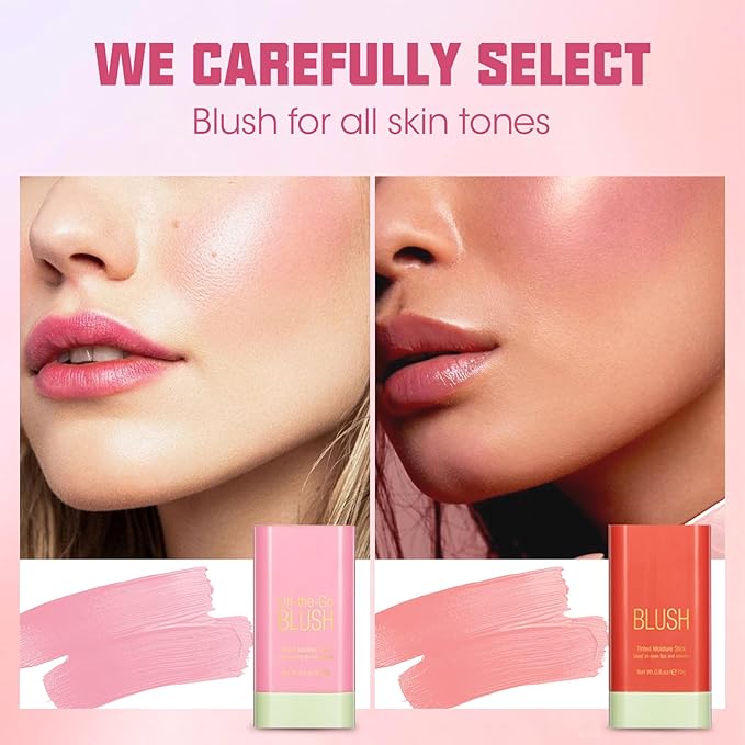 Buqikma Blush Stick Hydrated Solid 2PCS Blush Stick for Cheeks - Soft Cream Blush Stick Natural Matte Makeup Blush Stick Cream Blush Moisturizer Stick for Face,Lips and Eyes (Shy Pink+Orange)-Velvo Beauty