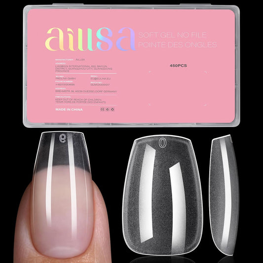 AILLSA Medium Coffin Nail Tips - Pre-shaped False Nail Tips Full Cover Matte Thickened Nails Tips, Fake Nails 450pcs 15 Sizes for DIY-Velvo Beauty
