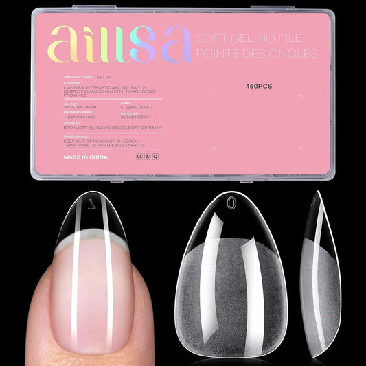 AILLSA Short Almond Nail Tips - Thickened Pre-shaped False Nail Tips Short Almond Shaped Half Matte Nails Tips, Fake Nails Extension 450pcs 15 Sizes with Storage Box-Velvo Beauty