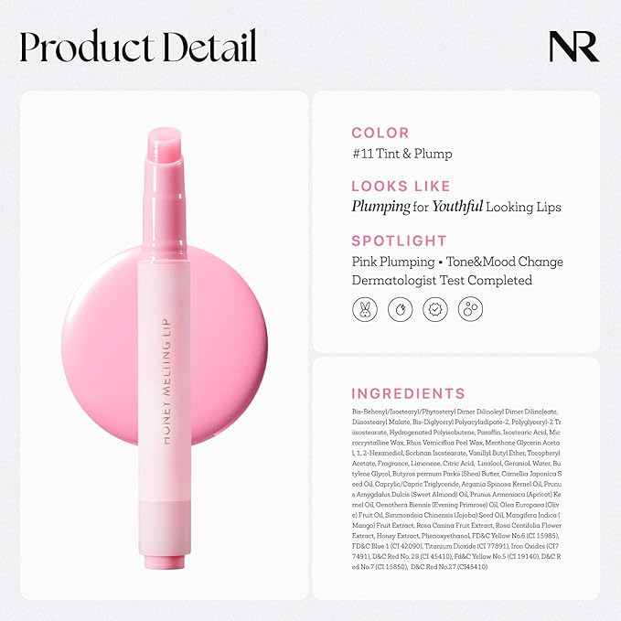 Nature Republic HONEY MELTING LIP PLUMPING (11 PINK) SOFT LIP STICK Tint & Plump Hydrating Gloss, Moisturizing balms, Volumizing formula & Sheer tint, Glowy Finish, korean make up-Velvo Beauty