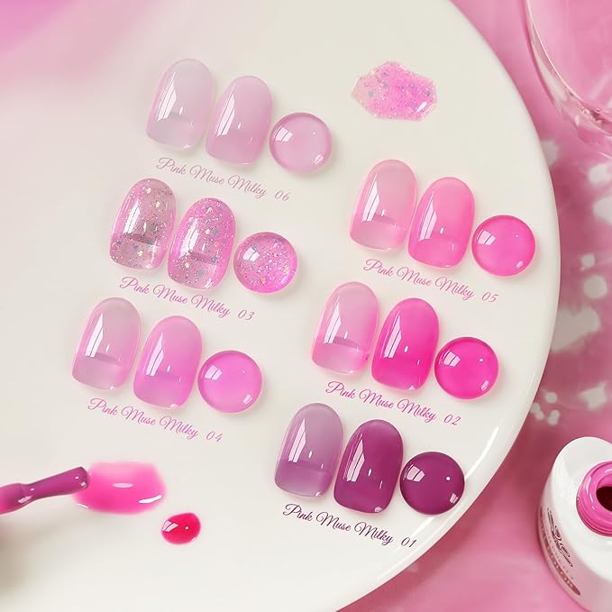 Born Pretty Jelly Gel Nail Polish Set - Milky Jelly Hot Pink Translucent Gel Polish - Spring Summer Neon Pink Valentine's Day Gift 6PCS-Velvo Beauty