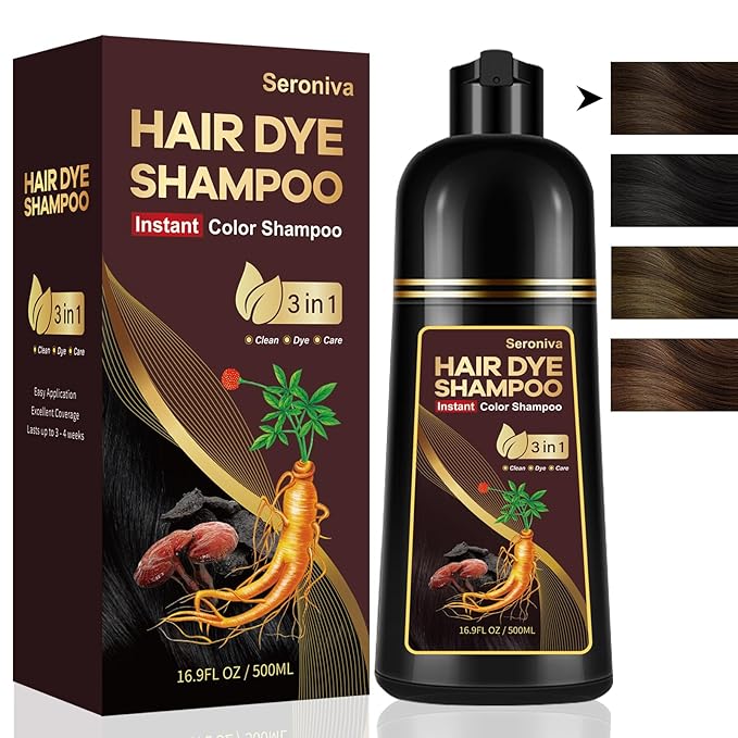 Dark Brown Hair Dye Shampoo for Gray Hair, Natural Color Shampoo Hair Dye for Women & Men, Hair Instant Dye Shampoo Colors Hair in Minutes, Champu Para Canas, 3-in-1 Shampoo for Dyeing Gray, 500 Ml-Velvo Beauty