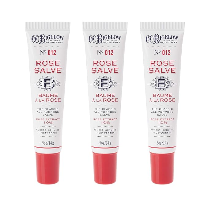 C.O. Bigelow Rose Salve Lip Balm Tubes 3 Pack, All Purpose Salves Moisturizing for Chapped Lips and Dry Skin-Velvo Beauty