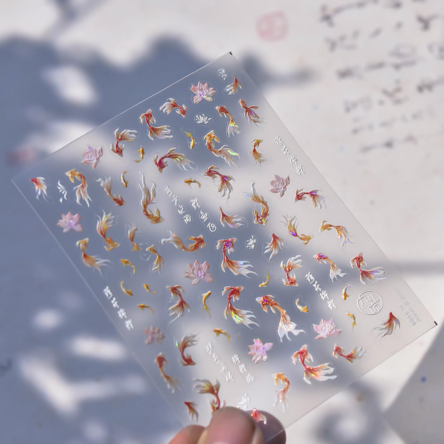 Golden Koi Fish Nail Art Stickers 5D Embossed Self-Adhesive Lotus Nail Decals for Acrylic Nails Lucky Red Koi Fish Designs Nail Sticker Cute Goldfish Nail Decal for Women DIY Art Nails Decor Supplies-Velvo Beauty