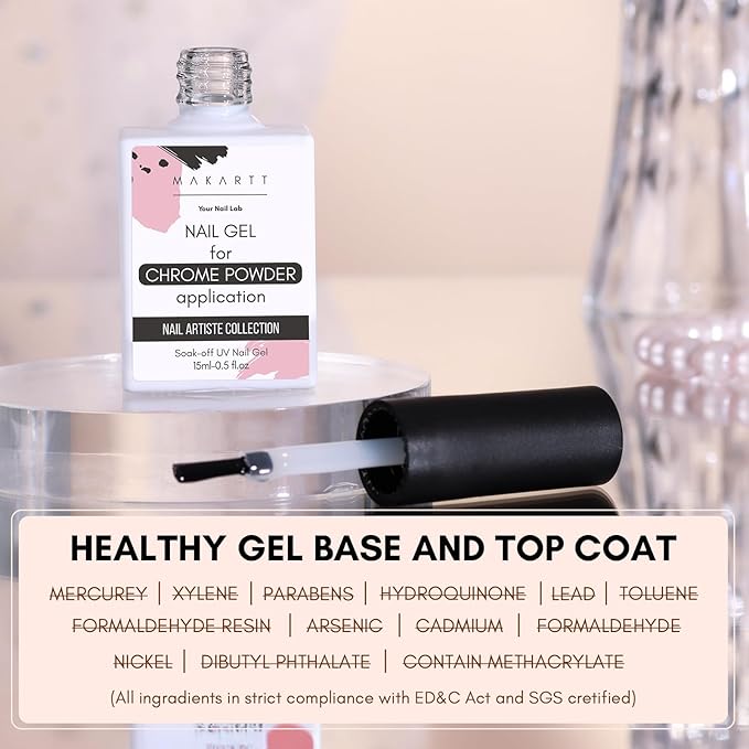 Makartt Gel Top Coat for Chrome Nail Powder - 15ml Clear No Wipe High Gloss Top Coat Gel Nail Polish Mirror Shine Long Lasting Easy Application, Soak off UV Lamp, DIY Home Salon Art Design-Velvo Beauty