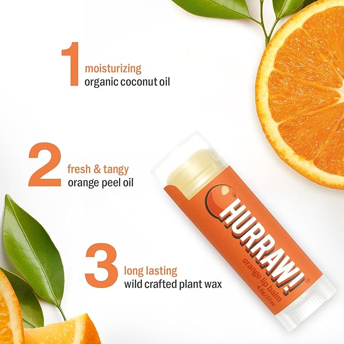 Hurraw! Orange Lip Balm: Organic, Certified Vegan, Cruelty and Gluten Free. Non-GMO, 100% Natural Ingredients. Bee, Shea, Soy and Palm Free. Made in USA-Velvo Beauty