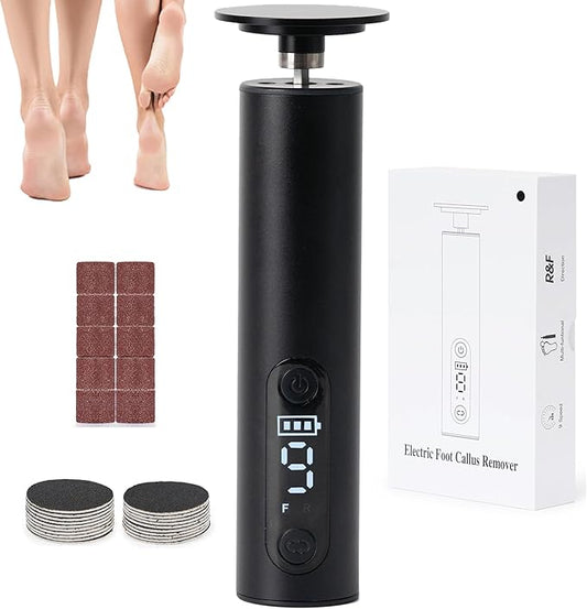Electric Foot Callus Remover, Adjustable Speed Rechargeable Foot Sander Pedicure Tools for Feet Dead Skin with Sandpaper Disk and Nail Drill Bits,Equipped with Digital Display（Obsidian）-Velvo Beauty