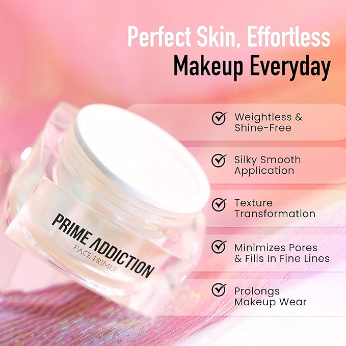 Frankie Rose Cosmetics Prime Addiction Face Primer – Perfect for Dry, Sensitive, Combination, Normal & Oily Skin – Moisturizing, Nourishing & Colorless Makeup Primer - 1.05 oz. (30 grams)-Velvo Beauty