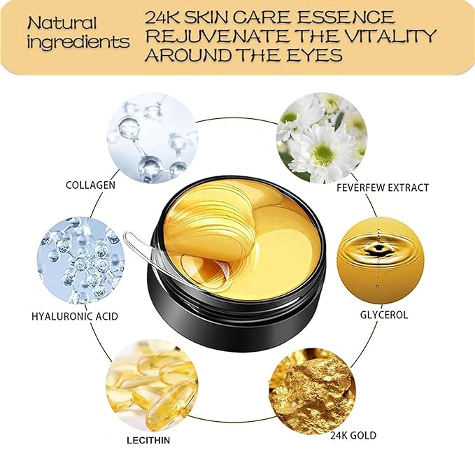 Under Eye Patches, 24K Gold Eye Mask, Eye Patches for Puffy Eyes and Dark Circles Reduce Eye Bags Fine Lines Smooth Wrinkle, Anti-Aging,Hydrating, Eye Skin care Pads with Collagen (60PCS)-Velvo Beauty