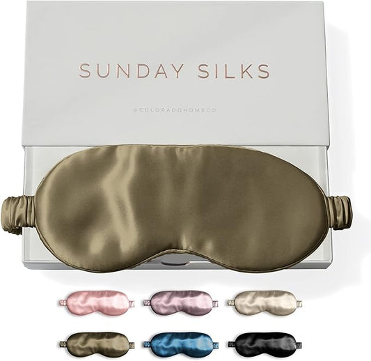 SUNDAYSILKS™ Exclusive Mulberry Silk Sleep Mask | Soft Eye Covers, Blackout Sleeping Mask for Women & Men | Silk Eye Mask for Sleep, Travel, and Relaxation | Antifaz para Dormir [Olive]-Velvo Beauty