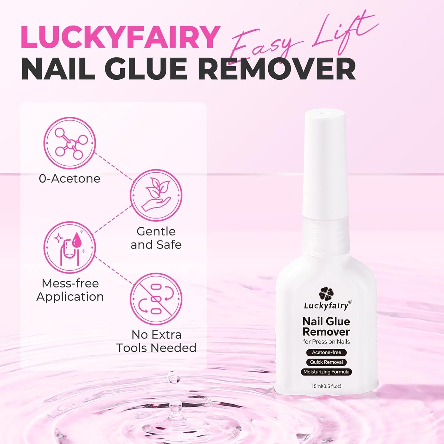 Nail Glue Remover for Press on Nails, 15ml Acetone-free Nail Polish Remover, Multi-Functional Glue Remover for Nails Tips, Quick Easy Gentle Removal, Not for Gel Polish-Velvo Beauty