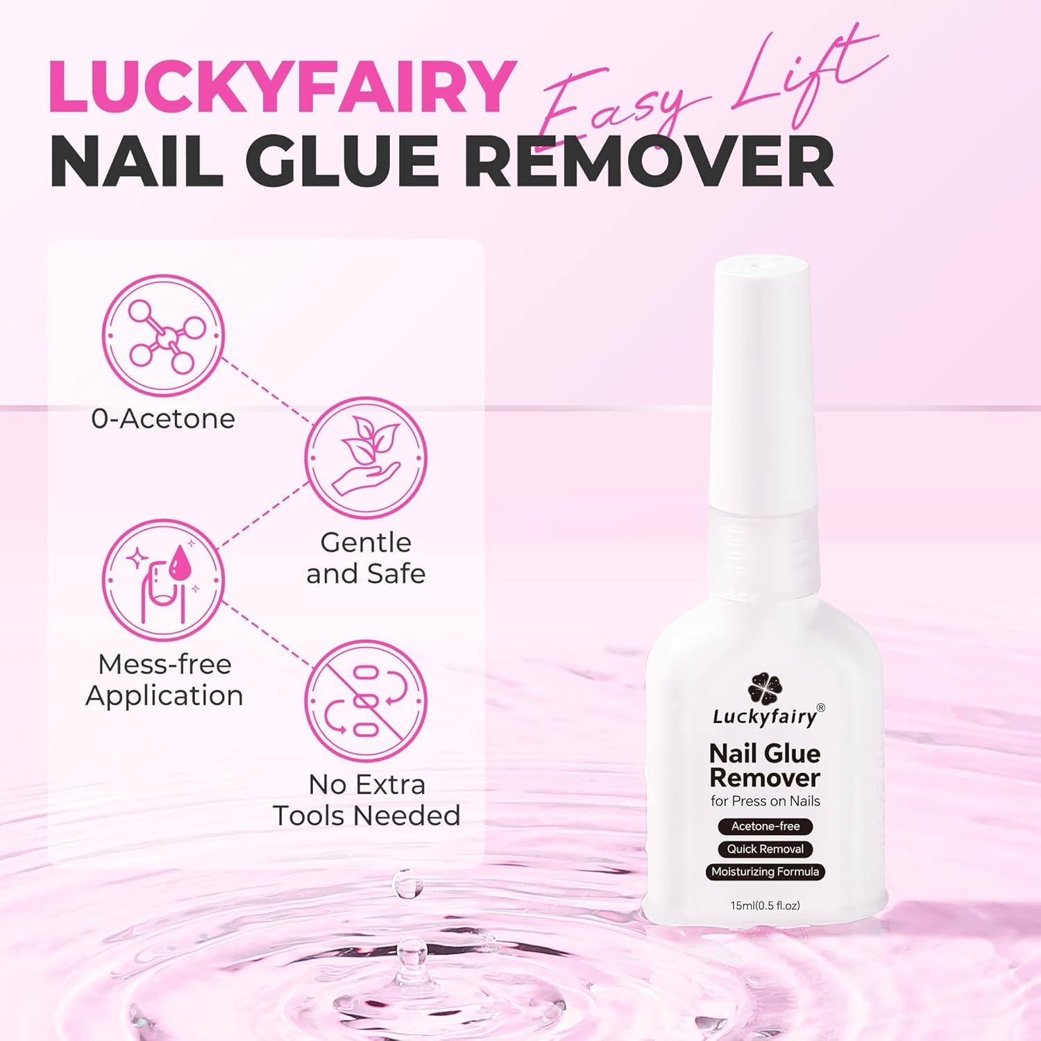 Nail Glue Remover for Press on Nails, 15ml Acetone-free Nail Polish Remover, Multi-Functional Glue Remover for Nails Tips, Quick Easy Gentle Removal, Not for Gel Polish-Velvo Beauty