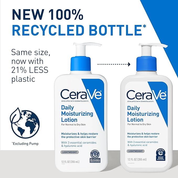 CeraVe Daily Moisturizing Lotion for Dry Skin, Body Lotion & Face Moisturizer with Hyaluronic Acid and Ceramides, Daily Moisturizer, Fragrance Free, Oil-Free, 12 Ounce-Velvo Beauty