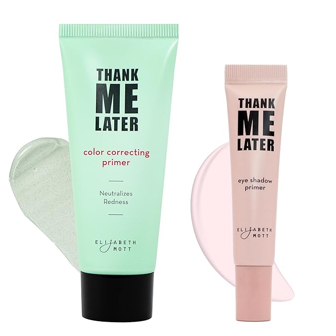 Elizabeth Mott Thank Me Later Color Correcting & Eye Primer Duo – Face Primer with Niacinamide for Redness Control & Smooth Makeup Base – Eye Primer for Long-Lasting, Crease-Free Eyeshadow – 30g + 10g-Velvo Beauty