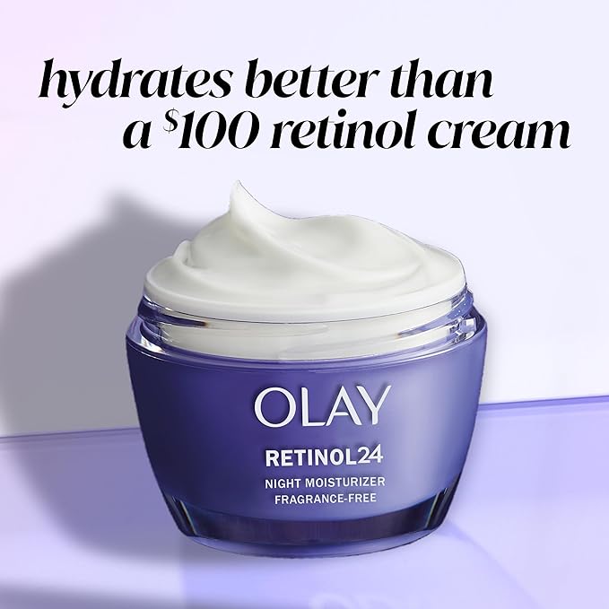 Olay Retinol 24 Face Moisturizer, Anti-Aging Night Cream for Women, Fragrance-Free, Non Greasy - Anti-Wrinkle, Smooth Fine Lines, Tightening, Hydrating Skin Care - Peptides, Glycerin, 1.7 Oz-Velvo Beauty