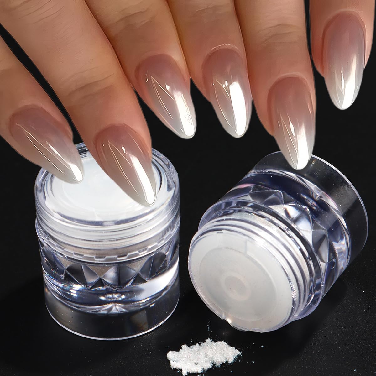 3Pcs Moonlight White Pearl Chrome Nail Powder, Super Glossy Clear Mirror Effect Holographic Pearl Nail Glitter Powder, Neon Ice Aurora Shimmer Sugar Pigment Dust for Nails Art Design-Velvo Beauty