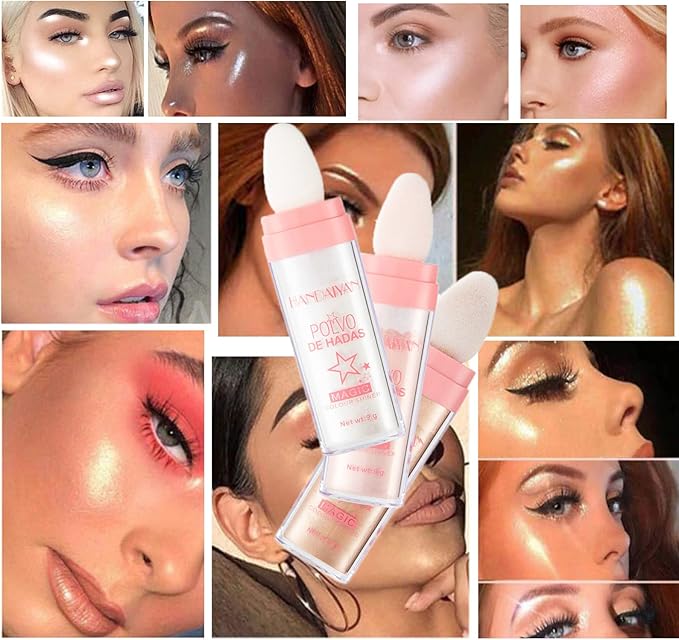 Polvo De Hadas - Body Glitter Highlighter Powder Fairy Stick for Makeup Shimmer and Shine High Gloss Blush Contour Powder Makeup - 3 Colors Sparkle Patting Powder For Hair Face Eyes Body-Velvo Beauty