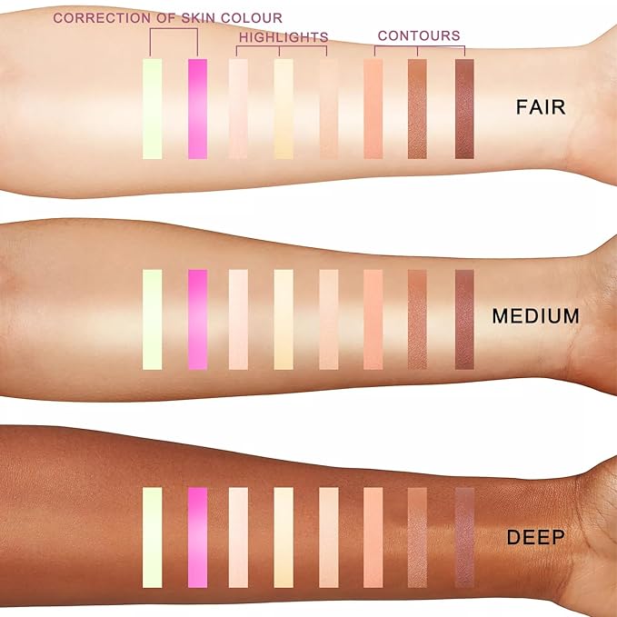 Youngfocus Cosmetics Cream Contour Best 8 Colors Contouring Foundation - Highlighting Makeup Kit/Concealer Palette - Vegan, Cruelty Free and Hypoallergenic - Instruction Manual（Deep Pink）-Velvo Beauty