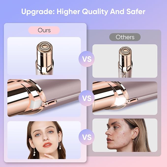 Facial Hair Remover for Women, Painless Womens Facial Hair Remover with 2 Replacement Heads, Lipstick-Sized, USB Rechargeable, Facial Hair Remover for Upper Lip,Chin,Peach Fuzz,Mustache-Velvo Beauty