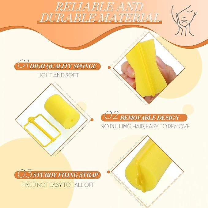 Geyoga 18 Pieces Sponge Hair Rollers Large Soft Foam Hair Styling Curlers Large Size Hairdressing Curlers for Women(1.4 x 2.6 Inches,Yellow)-Velvo Beauty