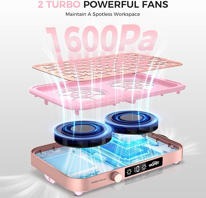 Professional Nail Dust Collector, 1600PA Portable Vacuum Fan Dust Collector with Disposable Filter Paper (30 Pcs) for Nail Polishing & Manicure Pedicure, Low Noise, Nail Salon & Home - Pink-Velvo Beauty