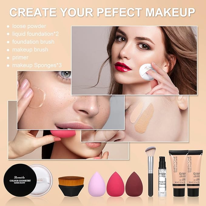 Foundation Liquid Full Coverage Matte Oil Control Concealer with Face Primer & Makeup Brush & Makeup Sponges-Velvo Beauty