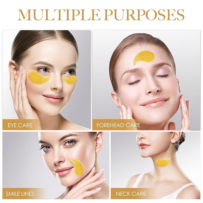 24K GOLD Eye Mask - 60 Pcs Collagen Under Eye Mask,Puffy Eyes and Dark Circles Treatments, Reduce Wrinkles and Fine Lines Undereye (Gold, 1)-Velvo Beauty