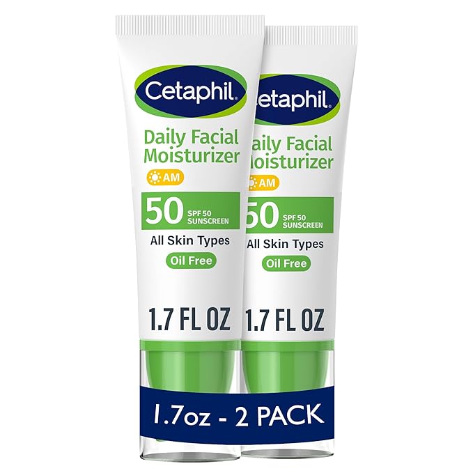 Cetaphil Daily Facial Moisturizer SPF 50, 1.7 Fl Oz (Pack of 2), Gentle Facial Moisturizer For Dry to Normal Skin Types, No Added Fragrance, Dermatologist Recommended (Packaging May Vary)-Velvo Beauty