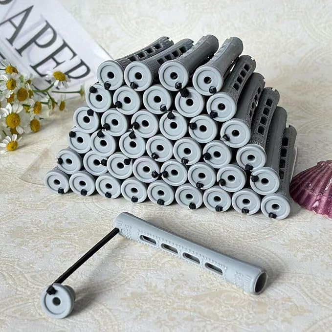 Perm Rods Set for Short Natural Hair 40pcs Gray Plastic Cold Wave Rods Hair Curling Rollers with Steel Pintail Comb Rat Tail DIY Hairdressing Tools（40pcs Gray）-Velvo Beauty