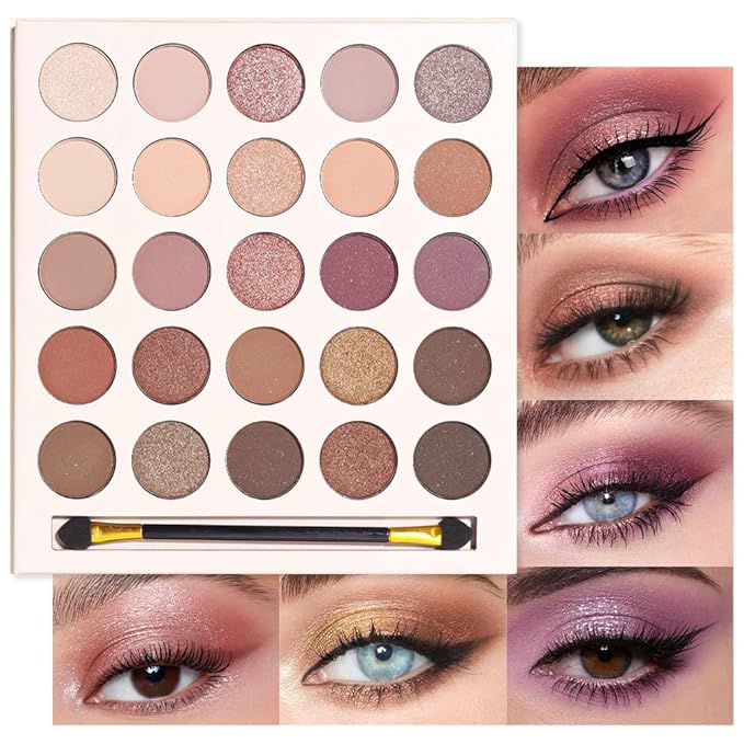 25 Colors Nude Champagne Gold Glitter Matte Shimmer Eyeshadow Palette for Eye Makeup,High Pigmented Brown Eye Shadow Primers Powder Palet de sombras de ojos-Velvo Beauty