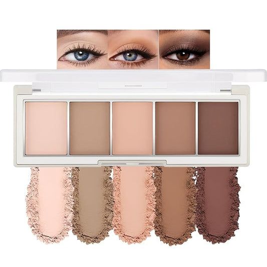 Erinde 5 Colors Matte Eyeshadow Palette Makeup, Natural Classic Nude Neutral Nude Brown Eye Shadow, Long Wearing Waterproof Everyday Eye Makeup for Brown Eyes, Off White Beige, Light to Dark Brown, 01-Velvo Beauty