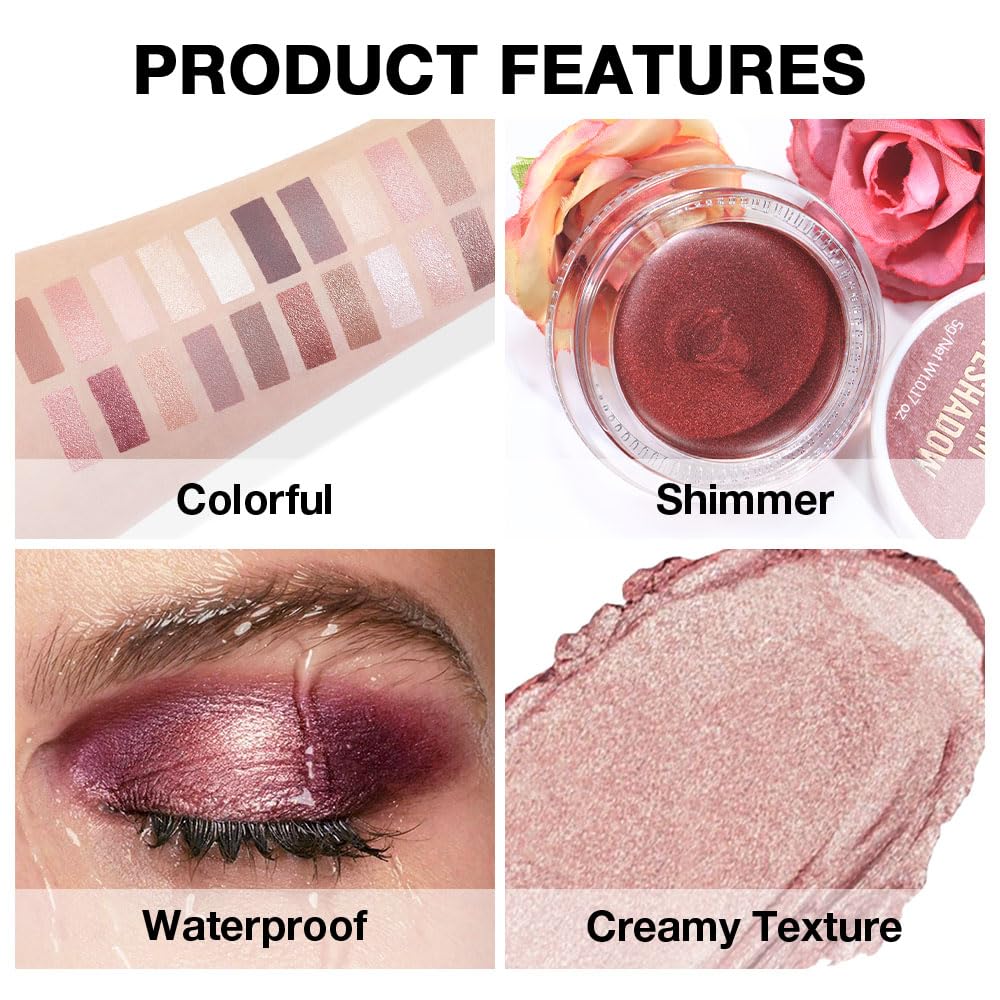 Cream Glitter Antique Rose Shimmer Metallic Eyeshadow Palette Makeup, Natural Single Mini Instant Holographic Eyeshadow For Women, Sombras Crema Para Ojos,Talc,Paraben&Cruelty Free,R02-Velvo Beauty