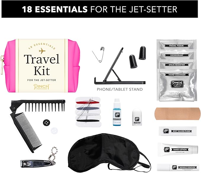 Pinch Provisions Travel Kit, includes 18 Must-Have Emergency Essential Items for Travelling, Ideal Road Trip or Airport Gift for Friends, Family & Peers, Portable Pouch-Velvo Beauty