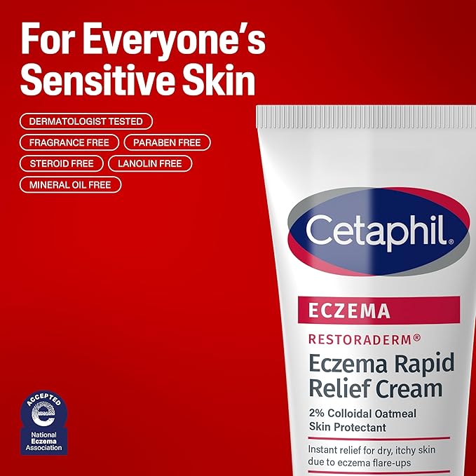 CETAPHIL ECZEMA RESTORADERM FLARE-UP RELIEF CREAM, For Eczema Prone Skin, 8 oz, Barrier Repair, 48 Hour Hydration, 2% Skin Protectant Colloidal Oatmeal, Steroid Free-Velvo Beauty