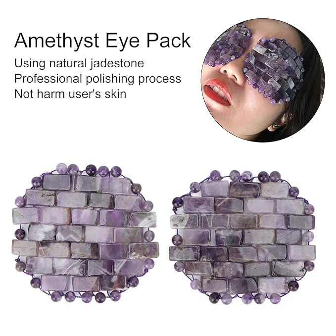 Jade Eye Mask, Amethyst Eye Pack Wrinkles Swelling Elimination Dark Circles Fading Jadestone Eye Massager Eye Pad Eye Shape Eye Covers for Men Women Soothing Eye Patch Reducing Facial Edema Stone-Velvo Beauty