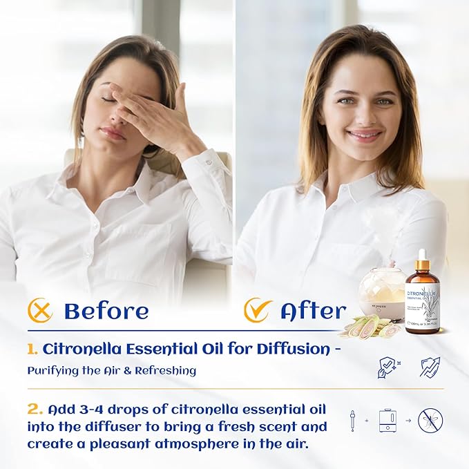 HIQILI 100ML Citronella Oil for Homemade Sprays, Add to Diffuser, 100% Pure and Natural Undiluted 3.38 Fl Oz-Velvo Beauty