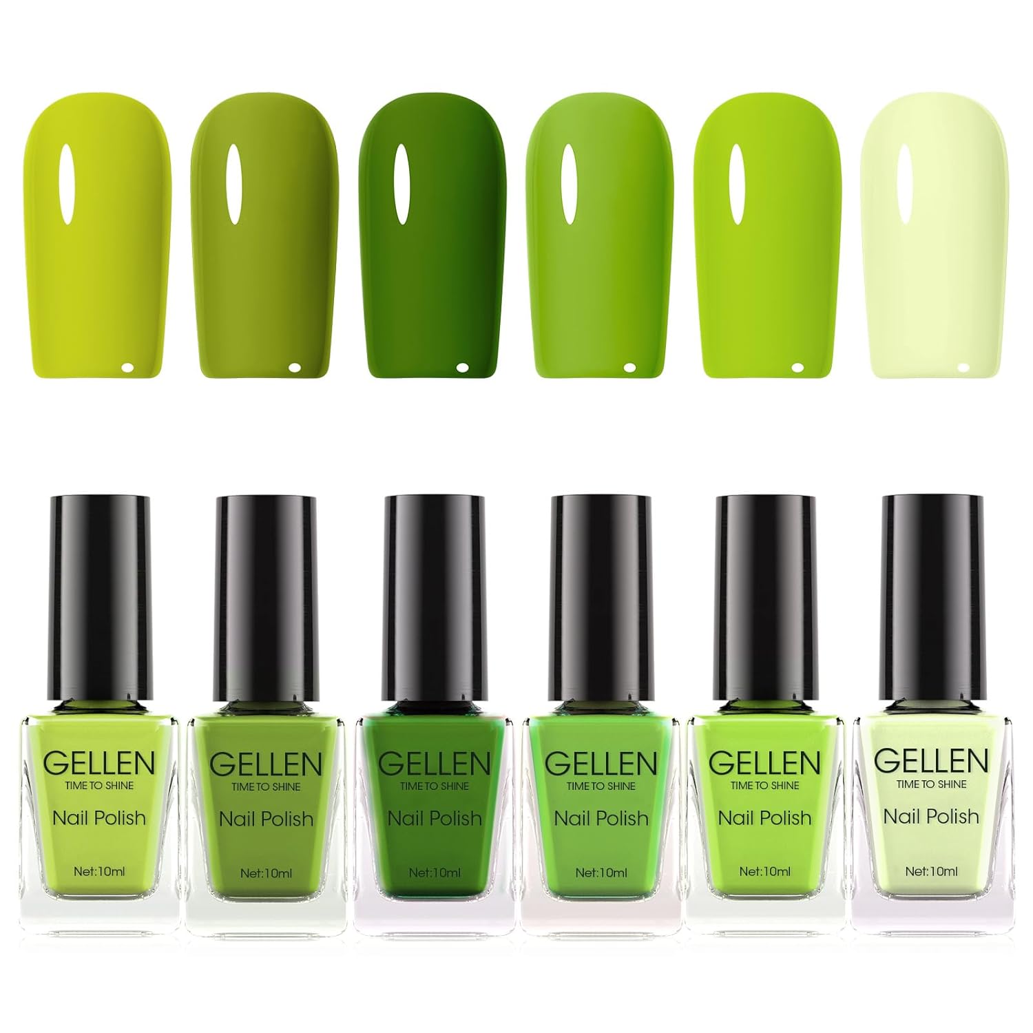 GELLEN Green Nail Polish Non Gel, Fast Air Drying Traditional Regular Green Nail Polish Spring Summer Full Size 6 Colors Lemon Olive Avocado Grass Mint Lime Set for Women Manicure St. Patrick's Day-Velvo Beauty