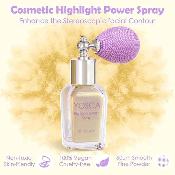 Highlighter Powder Spray, 20ML Cosmetic Grade High Gloss Body Shimmer Powder Fairy Dust Highlighter Sparkle Face Makeup Setting Magic Diamond Glitter Spray Shimmer Face Body Skin Hair Clothes-Velvo Beauty