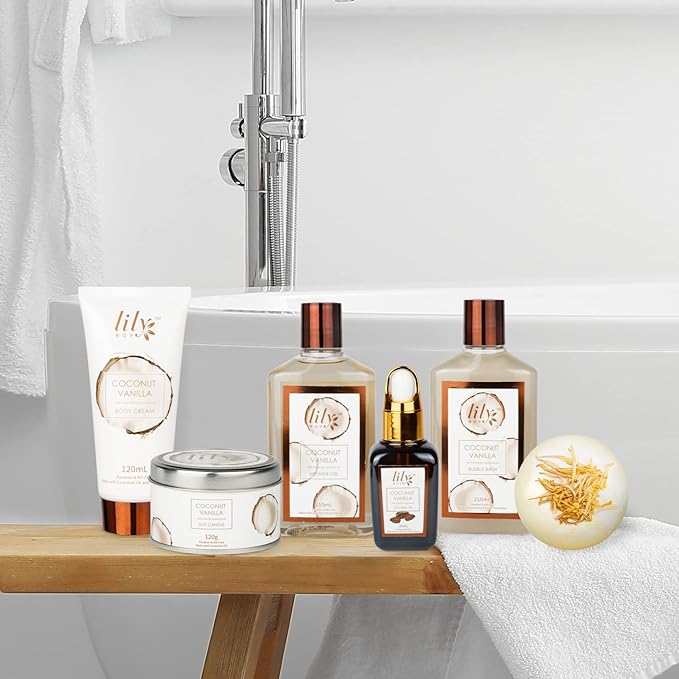 Bath and Body Gift Basket Set for Women - Coconut Vanilla Spa Gift Basket for Women 17-Piece Luxury Bath Gift Set with Shower Gel Self Care Pampering Gifts for Mothers Day, Christmas, Birthday Gifts-Velvo Beauty