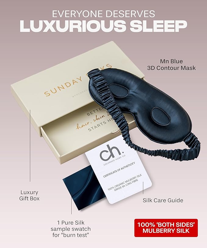 SUNDAYSILKS™ 3D Contoured Silk Sleep Mask | Padded Silk Eye Mask with Eye Cups for Lash Extensions | Blackout, Organic for Women & Men, Perfect for Travel, Slip-Free Deep Sleeping, Antifaz para Dormir-Velvo Beauty