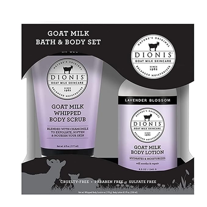 Dionis Goat Milk Skincare Lavender Scented Whipped Body Scrub & Lotion Gift Set - Gentle Chamomile Blended Exfoliating Sugar Scrub & Hydrating Body Cream Set, 6 oz & 8.5 oz-Velvo Beauty